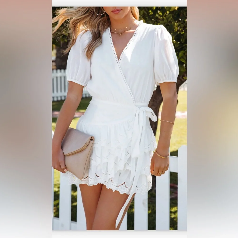 COTTON EYELET WRAP DRESS - OFF WHITE - Picture 5 of 7